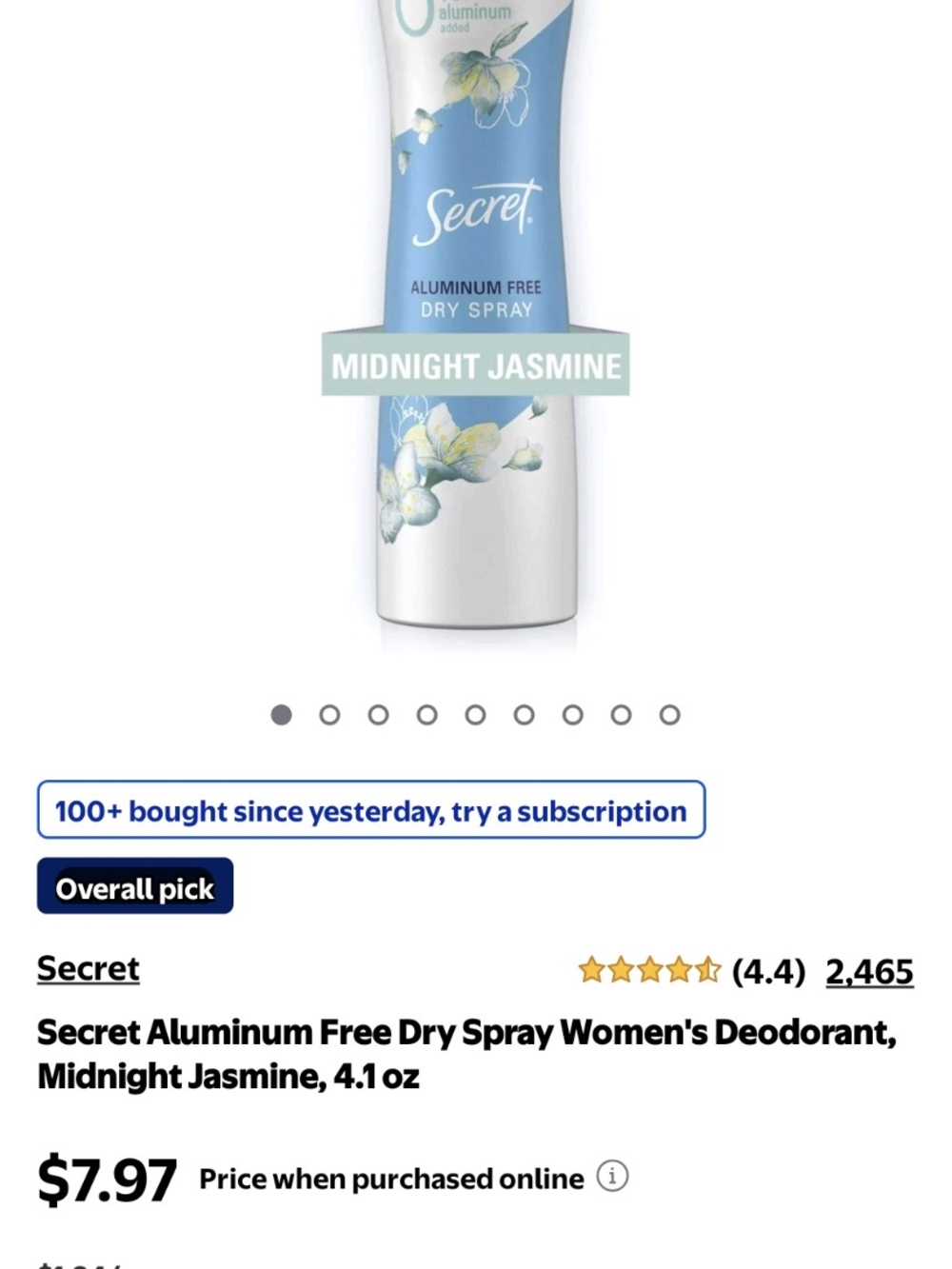 Midnight Jasmine Secret Dry Spray Deodorant And Wash Cloth